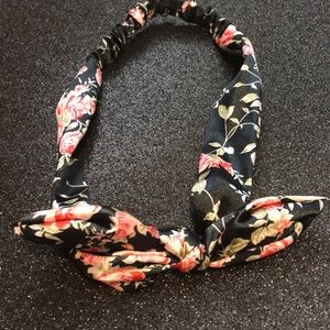 Black floral silky thin headband